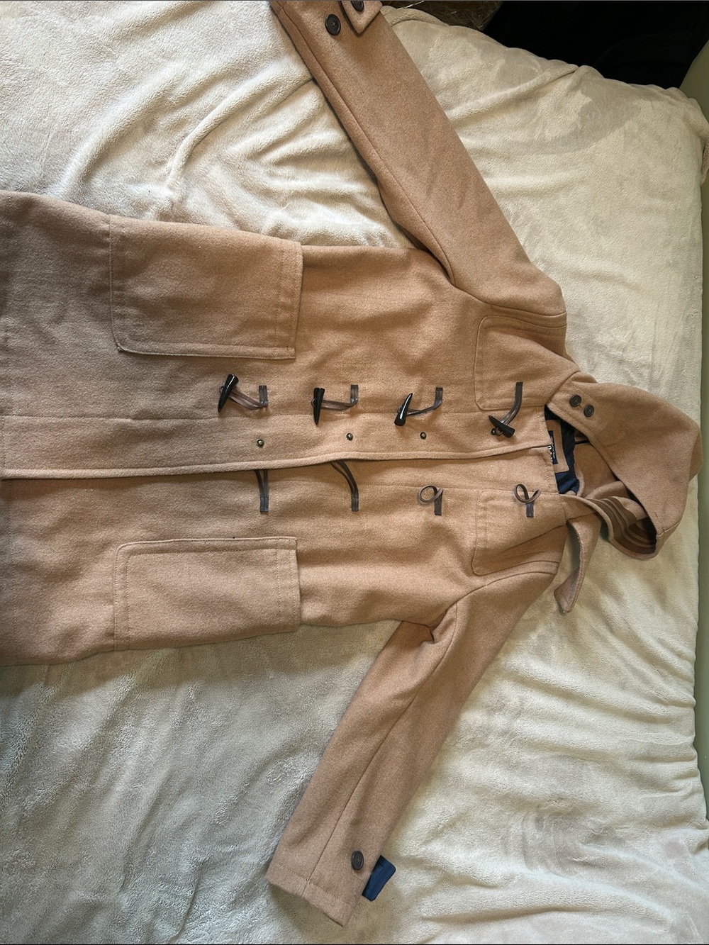 Wool Toggle Hooded Coat in Camel
